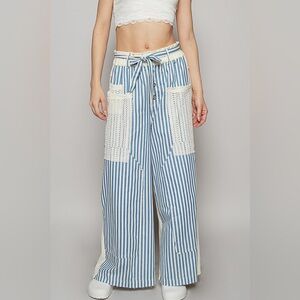 #279. Coastal Stripe Twill Pants - Blue